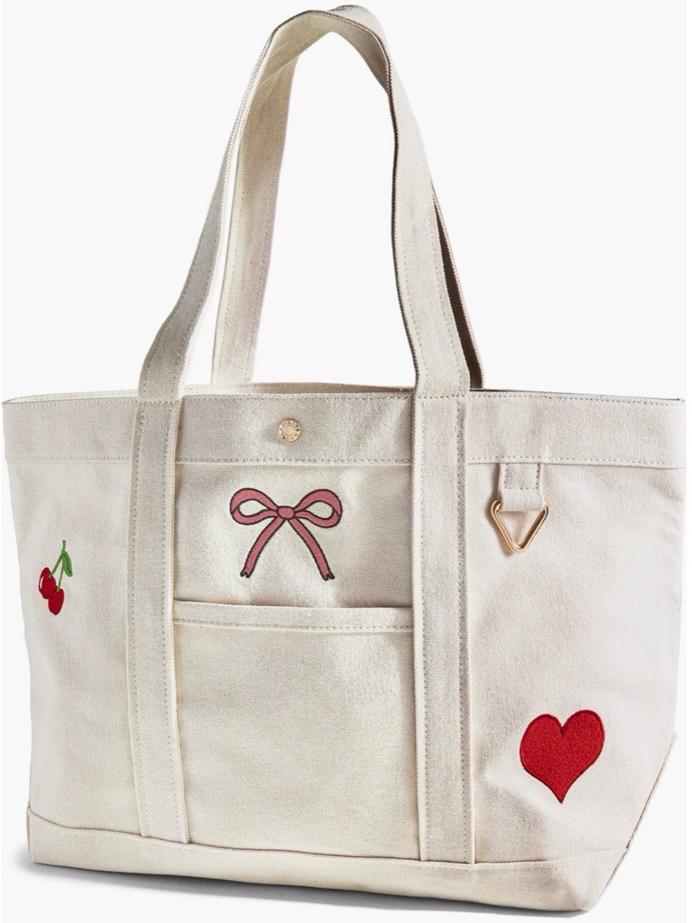 BaubleBar Canvas Tote Bag with Cherry, Bow, Heart Embroidery